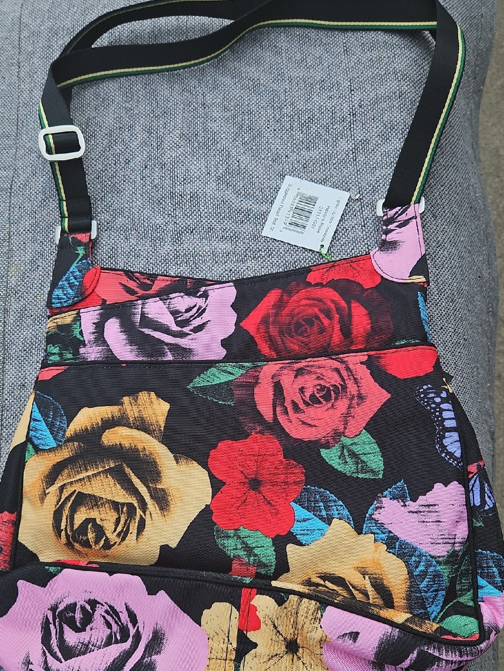 Vera Bradley Floral Crossbody in Black with Red, Pink, Yellow and Blue Accents